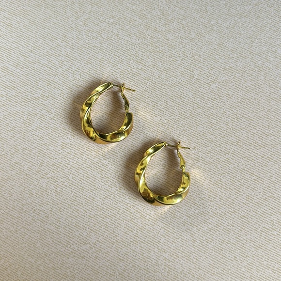 Gold Plated Twist Hoop Earrings - Picture 6 of 7
